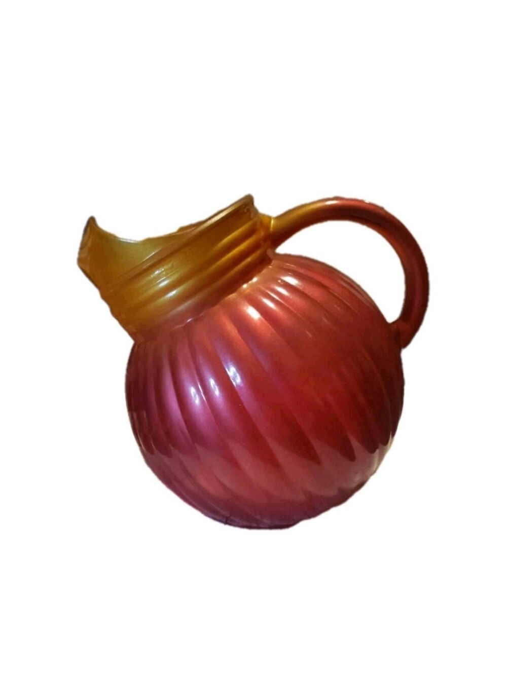 Dickey Glass Red Gold Ombre Angled  Pitcher 2003 Party Decor Unique